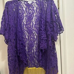 LuLaRoe Monroe Kimono/coverup L Purple Lace with Gold fringe
